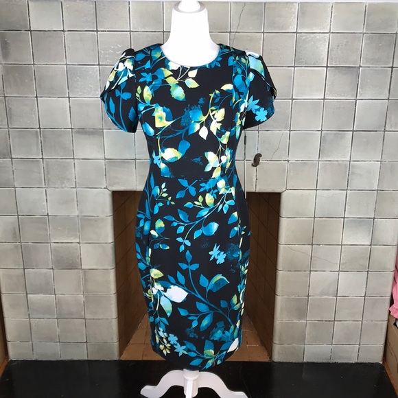 Calvin Klein Blue Floral Dress - Picture 1 of 7